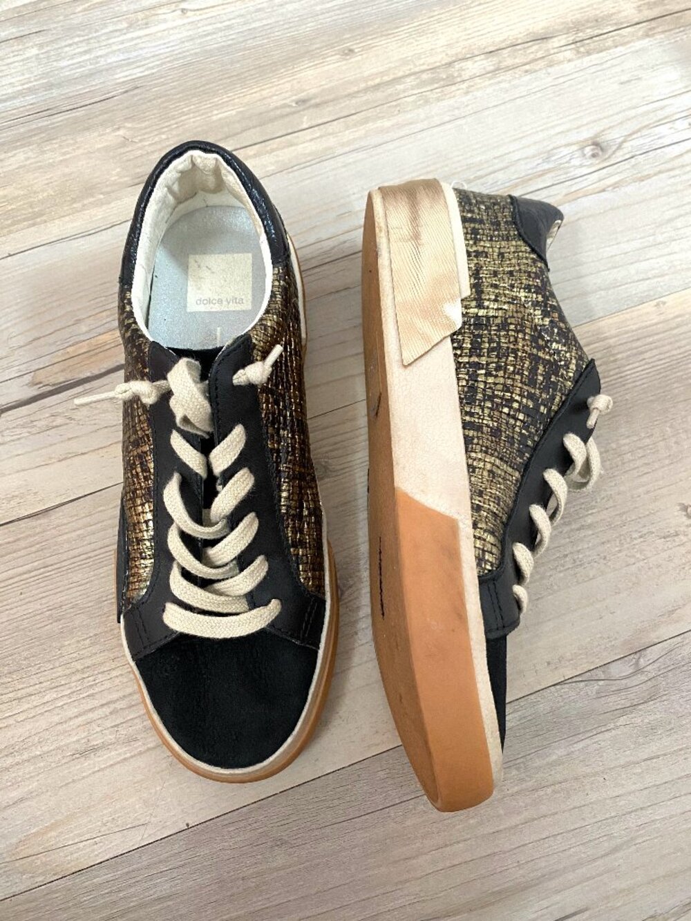Dolce Vita Zina Chic Black and Gold Sneakers - Size 6.5